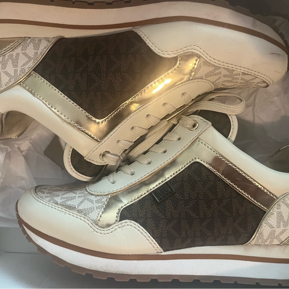 Michael Kors Women’s Brown, Ivory & Gold Logo Runner Sneakers